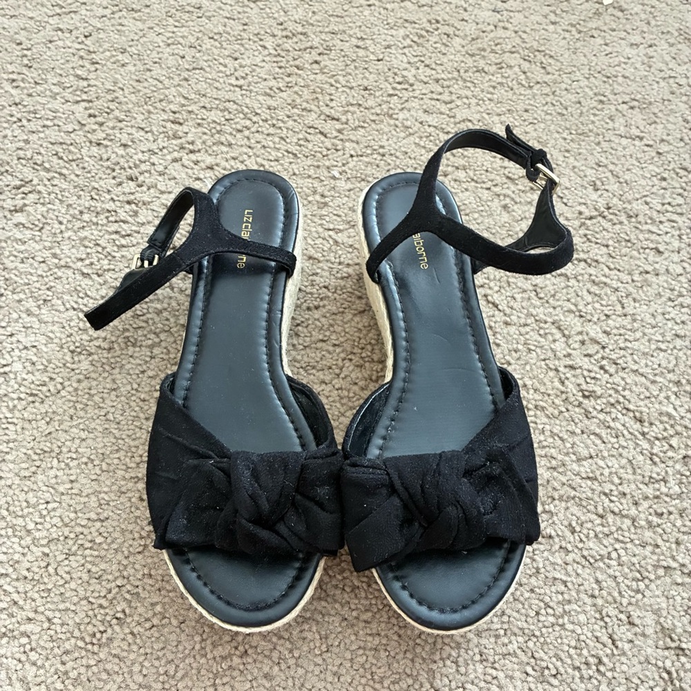Liz Claiborne Black Bow Wedge Sandals